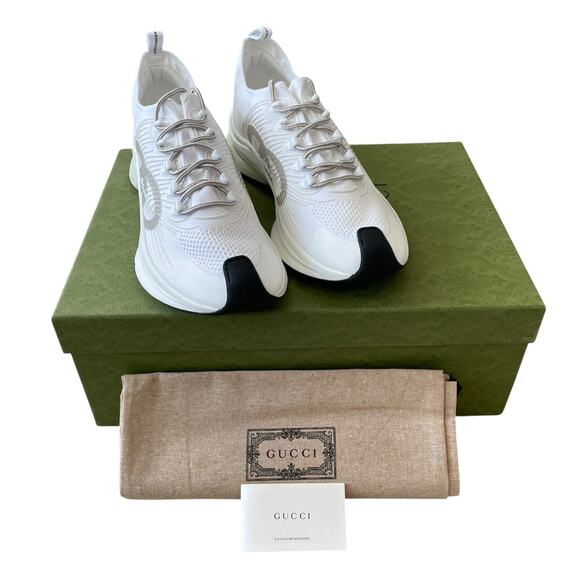 Gucci Run Sneaker Interlocking G White Technical Knit 680893 Men's 12.5 US 13